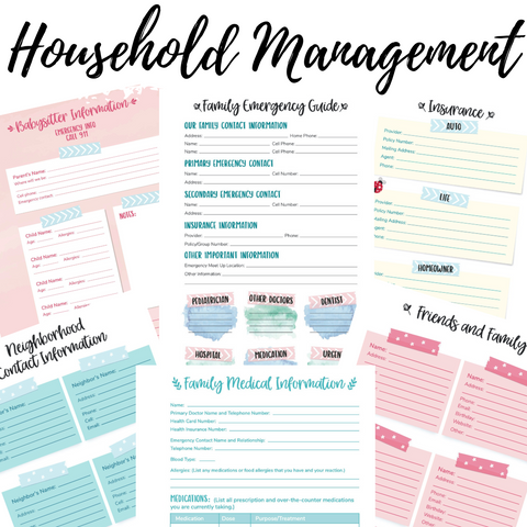 Basic Household Management Binder Pages